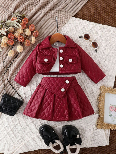 سه تیکه کت و دامن پافری دخترانه بچگانه شیک و خاص