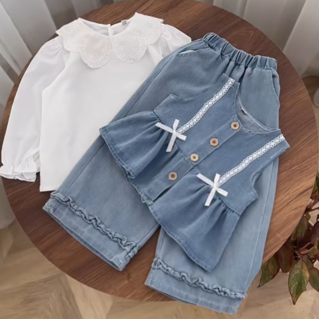 سه  تیکه دخترانه (ژیله+شومیز+شلوار جین)